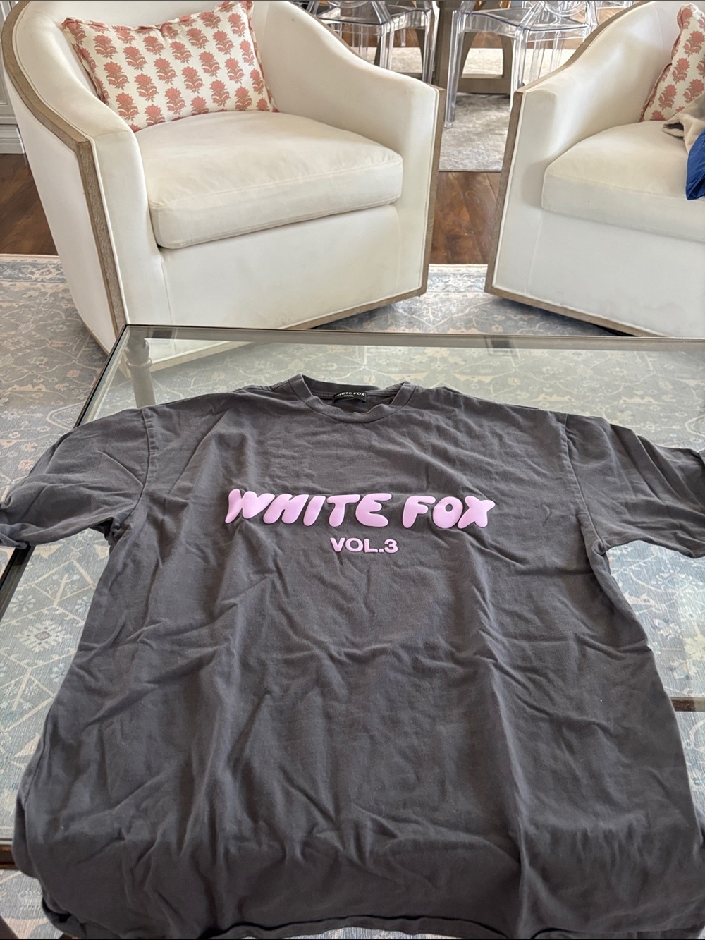 White Fox Boutique Charcoal Tee with Pink Logo